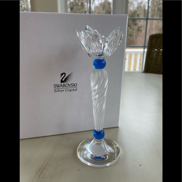 Swarovski Silver Crystal Blue Flower Candleholder - Picture 1 of 11
